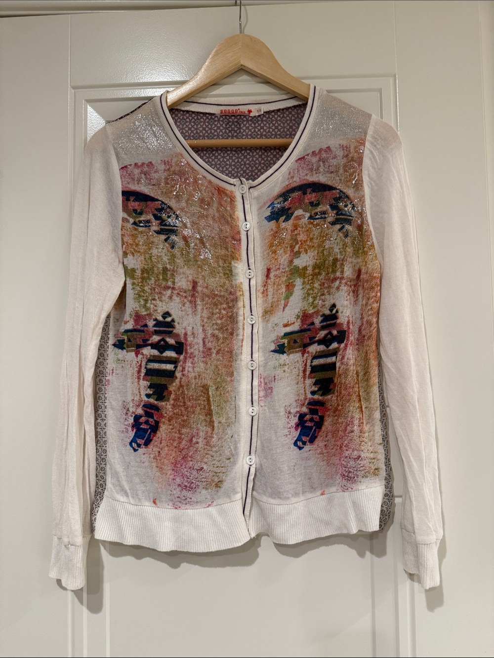 SOGGO Paris Patterned Knit Top in White and Lavender